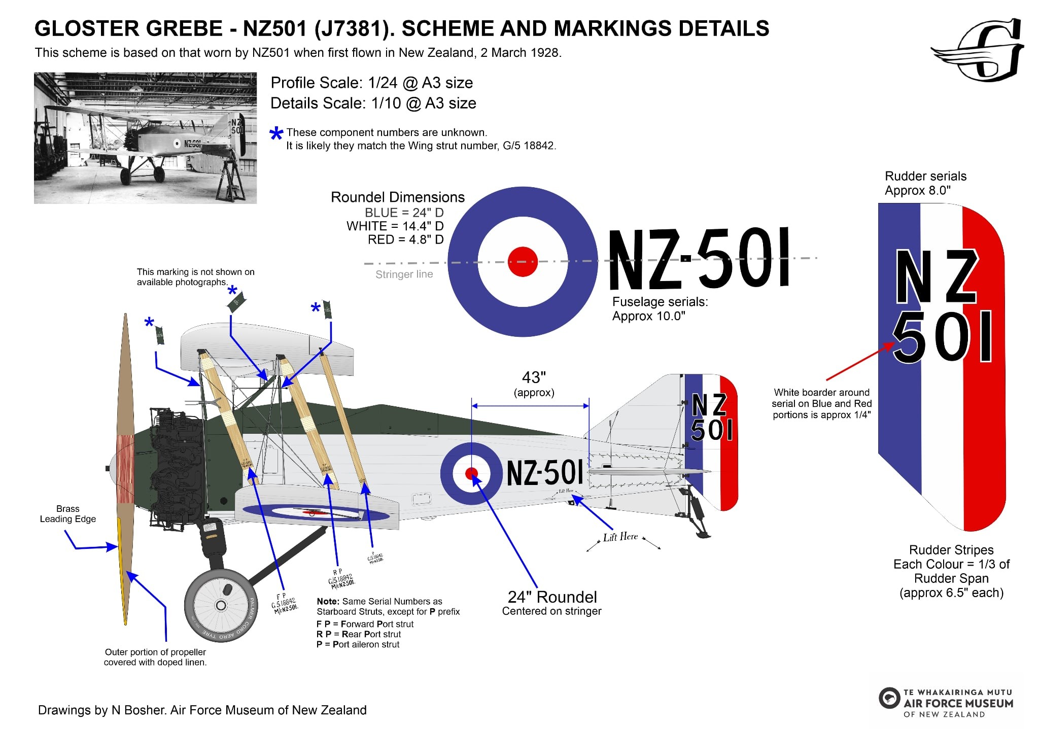 Gloster Grebe technical side profile blueprint